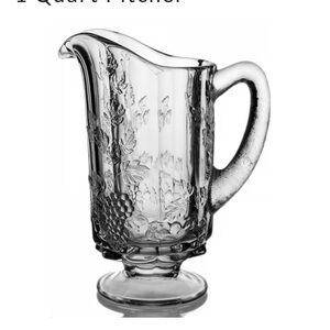 Grapevine glass pitcher 9 1/4 height width 4 3/8 opening
